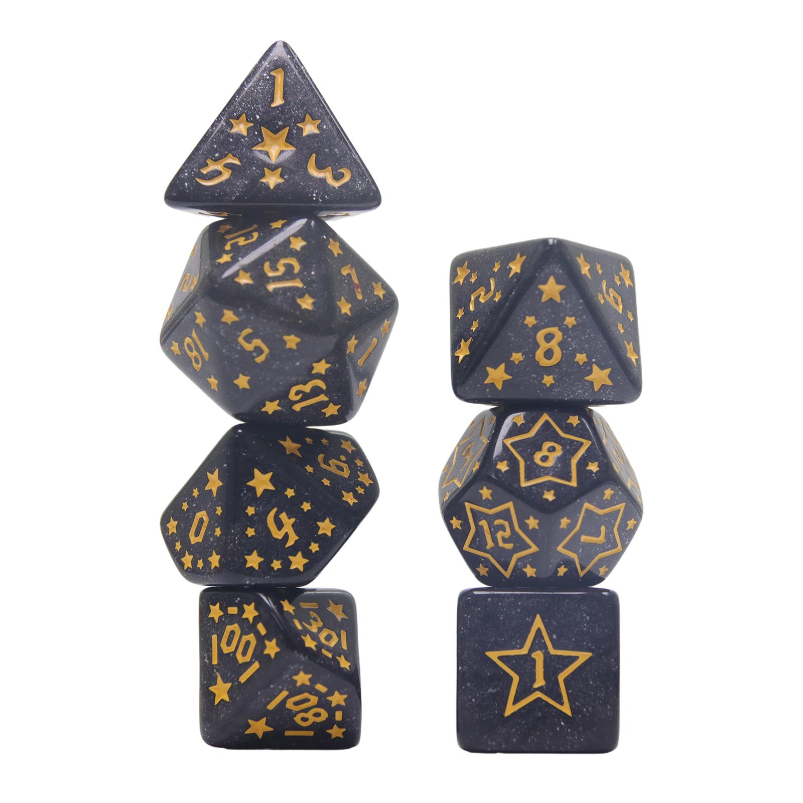 

7pcs DND Dice Set Polyhedral Dice D4-D20 with Star Pattern for Board Game DND RPG чёрный