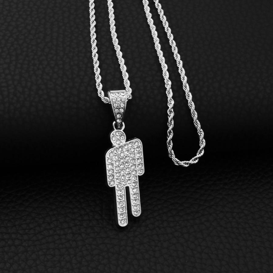 Trendy Tilted Head Pendant Necklace with Full Cubic Zirconia - European and American Style Hip Hop Jewelry