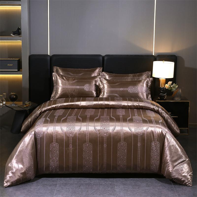 WASART Summer Satin Rayon Jacquard Duvet Cover Set 4pc Elegant Floral Luxury Bedding for Couple King Size 220x240 Cooling Fabric