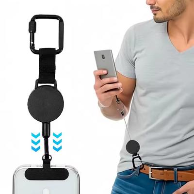 Indragbart stöldskyddat mobilhållare Smartphone Säkerhetsband med Karbinhake Anti-Fall Sele för Vandring Cykling Klättring