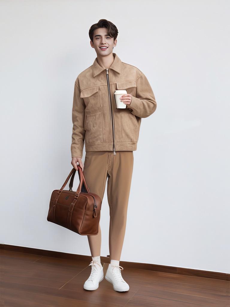 European & American High Street Deerskin Velvet Jacket: Unisex, Trendy Outerwear with Zipper and Large Pockets