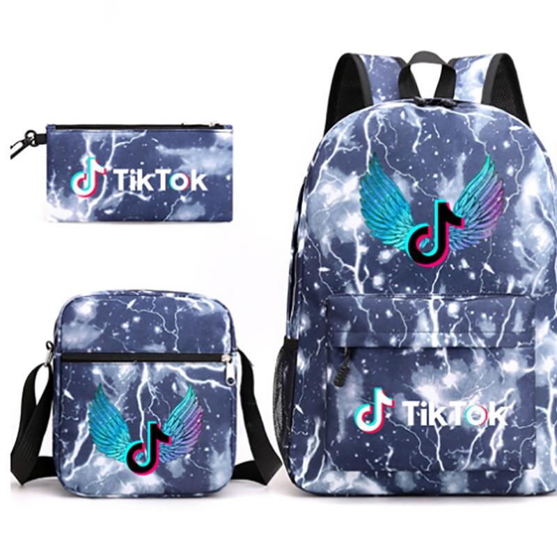 3 Piece School Backpack Set for Students Large Capacity Oxford Cloth Schoolbag with Shoulder Strap and Pencil Case