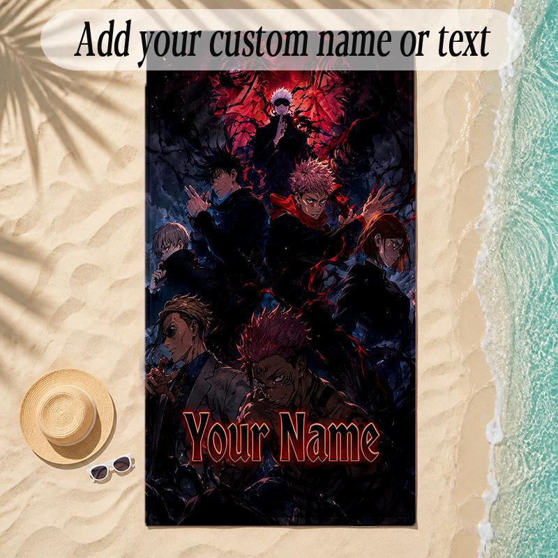 Beach TowelJujutsu Kaisen Custom Name Text Personalized Soft Towel for Beach Pool Indoor Home Decor Gift