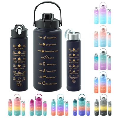 Large Capacity Sports Water Bottle With Straw Portable Handle Heat-resistant Outdoor Frosted Plastic Gradient Color Space Kettle