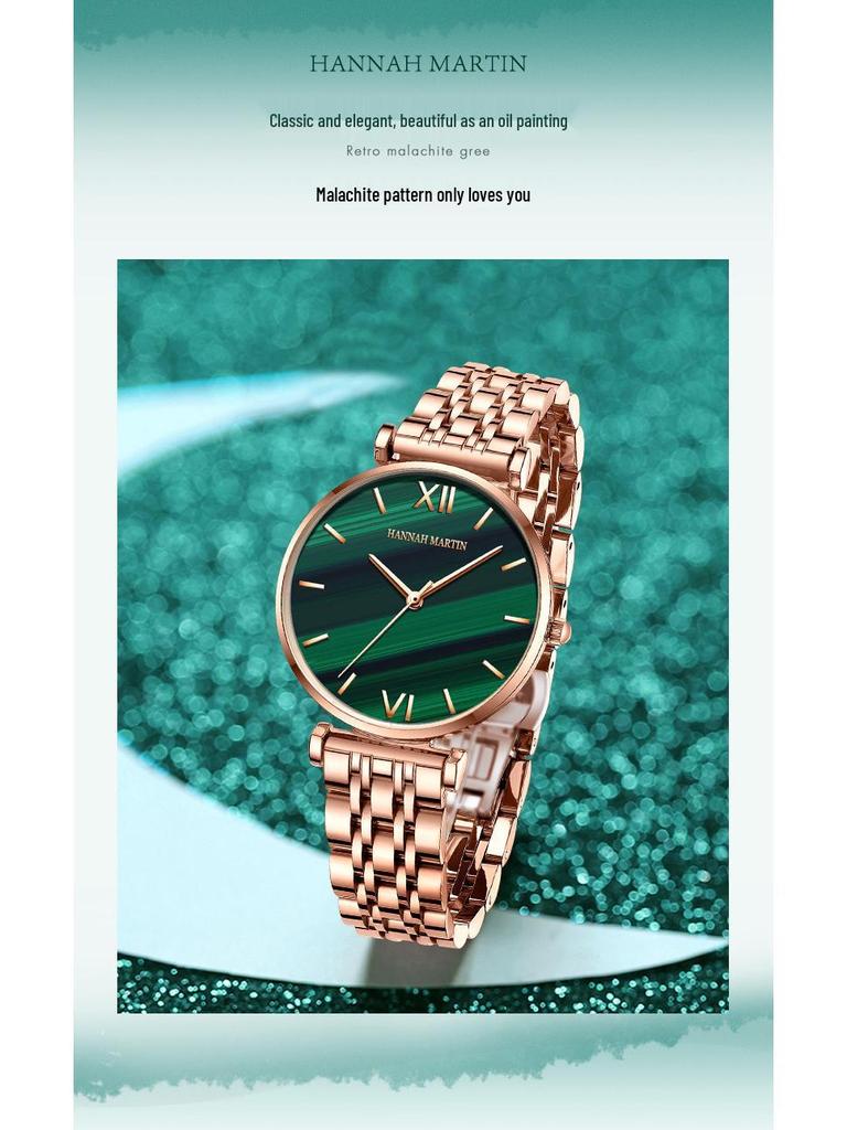 Hannah Martin Women's Waterproof Malachite Green Dial Watch