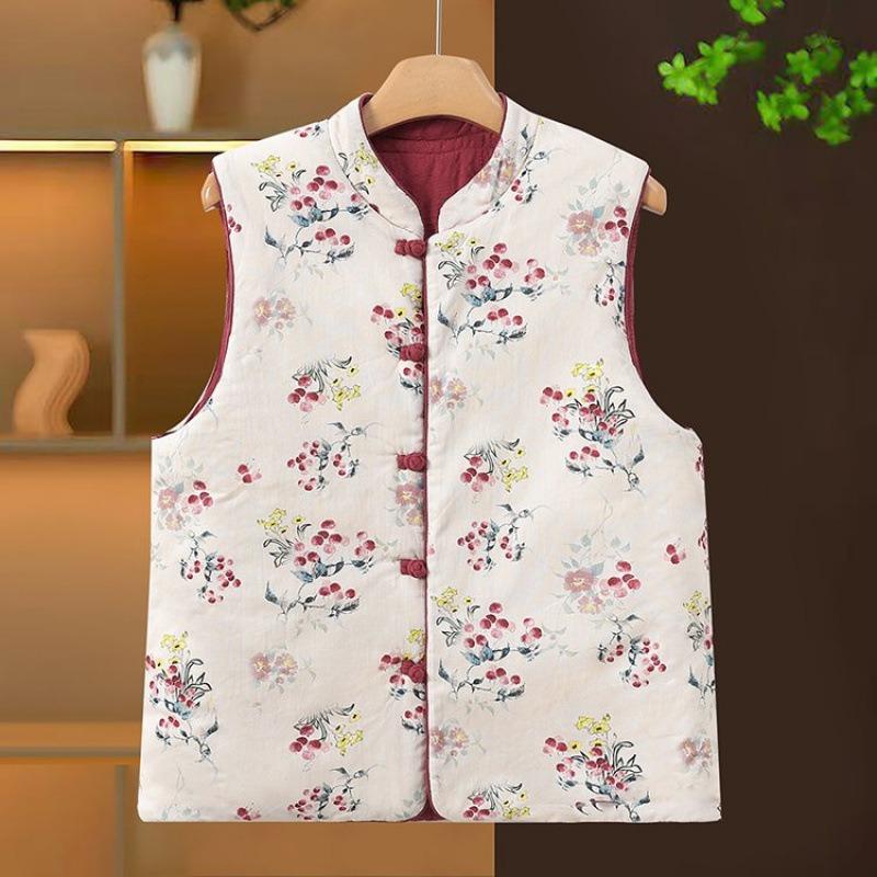 Double-sided double-worn women's autumn and winter cotton vest, disc-buckled vest, thickened thermal vest top women