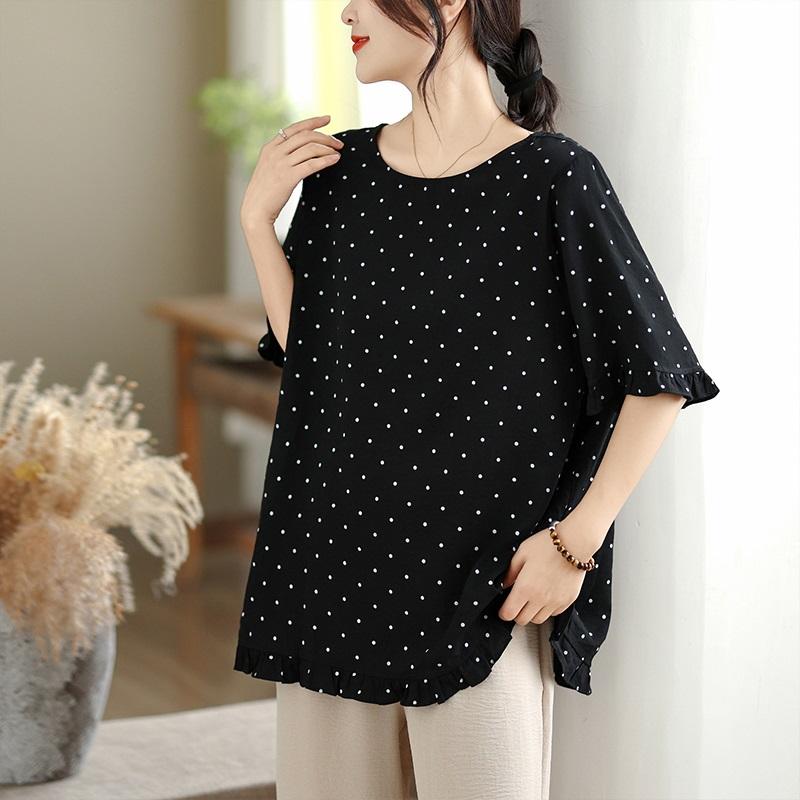 Short sleeve Oversized vintage Polka Dot Casual loose t shirt tops Women summer t-shirt