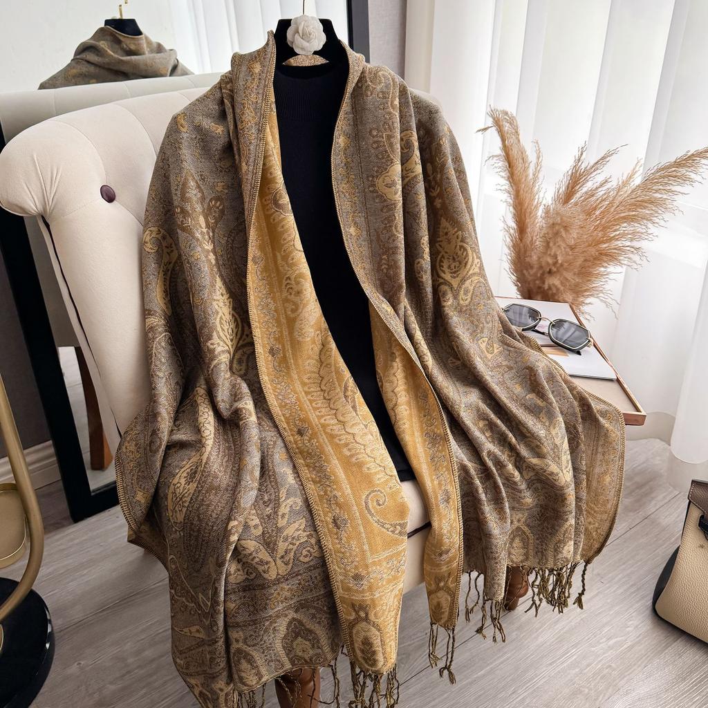 Scarf Women'S Shawl Ethnic Style Cashew Nut Colored Tassel Tourism Cloak Explosion