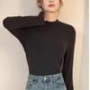 Women's Double-Sided Velvet Slim-Fit Long Sleeve Top - Pure Color, Ideal for Autumn and Winter