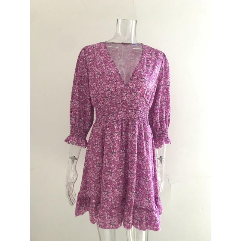 Summer Floral Print Mini Dresses Women Vintage Sexy A-Line V-Neck Half Sleeve Party Dress Female Casual Elegant Beach Dress