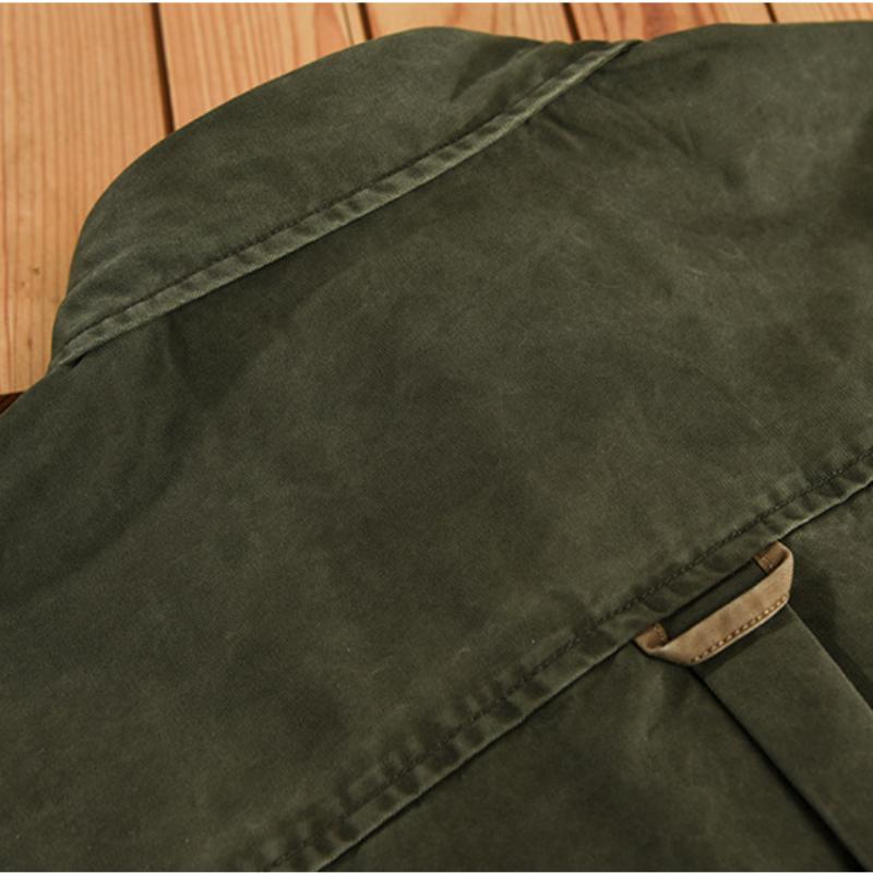 Herren Daily Ärmelaufnäher Gewaschenes Korn Gewebte Baumwolle Langarmhemd Tooling Retro Trend Jugend Dünner Mantel