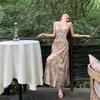 Beach skirt texture coffee break French Hepburn style seaside vacation neck dress women's summer new beach dress