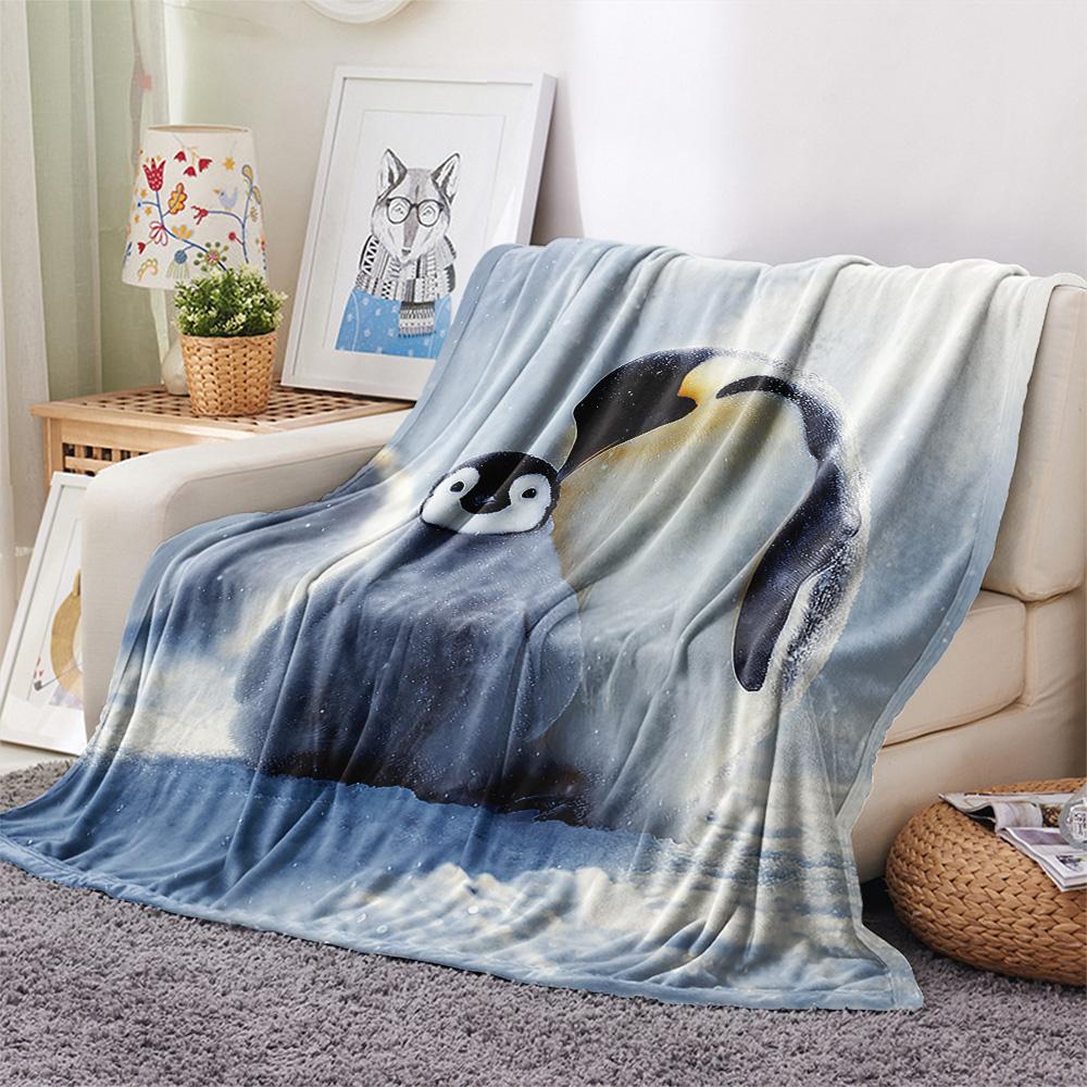 Penguin Print Flannel Blanket, High quality Comfortable for All Seasons, Home Decor, Warmth and Comfort, Perfect for Christmas Gifts