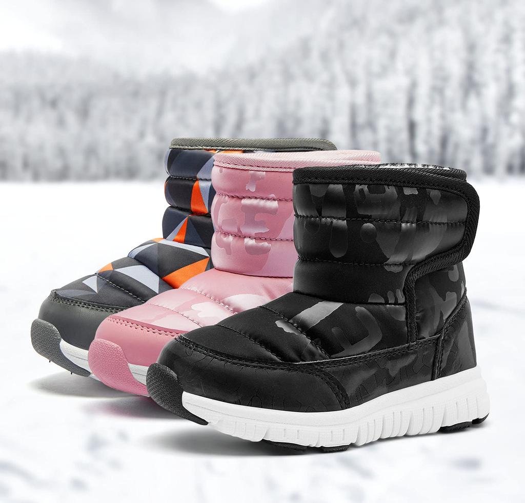 BODATU and Junior Snow Winter Shoes for Girls and and Outdoor Use Size Kids' Boots, Boys, Ultra-Lightweight, Waterproof, Non-Slip, (Black, 17.5)