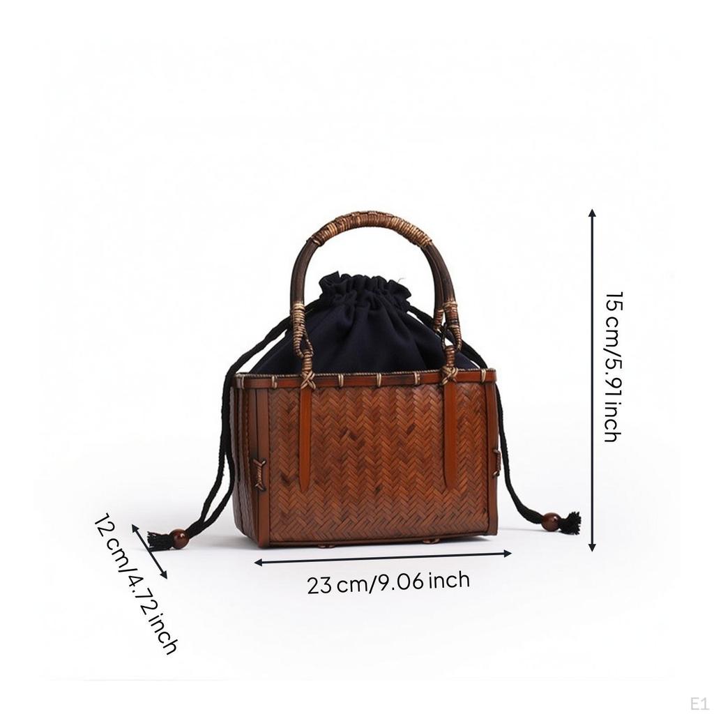 Boîte de transport en bambou Sac à main tissé fait main avec poignée Sac cabas structuré pour le stockage du thé, Cadeau