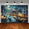 2D Flat Printing Night Venice Canal Backdrop for Italy Vacation Photoshoot