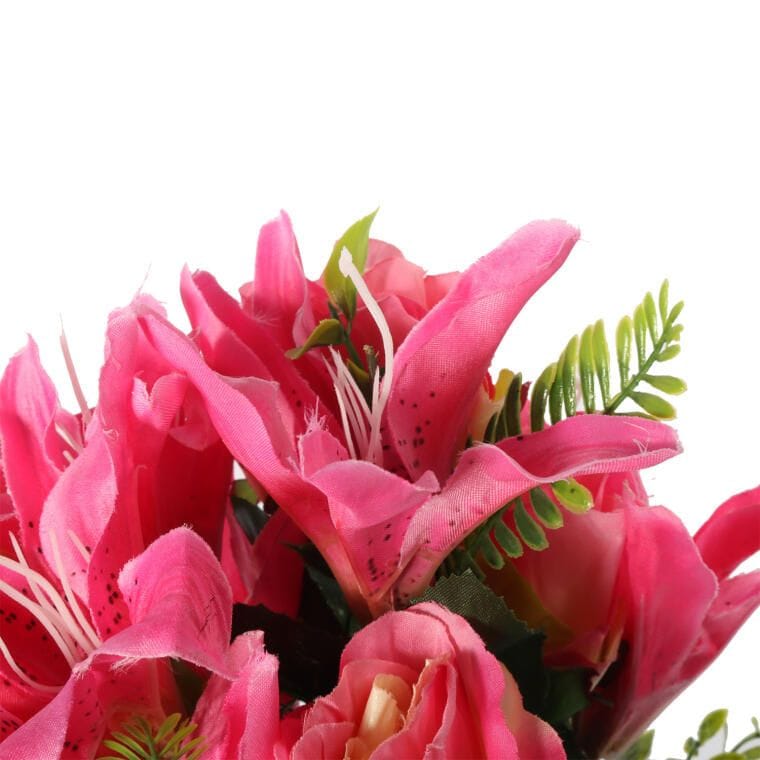 Bouquet of 12 flowers, rose and lily mix, dark pink