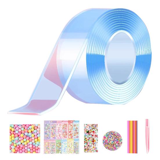 

1 Набор 300 см Нанометровая лента Набор для пузырей с аксессуарами Снятие стресса Эластичное надувание пузырей Двусторонняя лента DIY синий