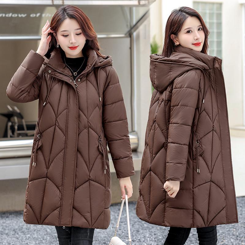 Women's Korean Style Mid-Length Cotton Coat with Detachable Hood - Loose Fit, Slimming, and Cold-Proof Winter Outerwear.