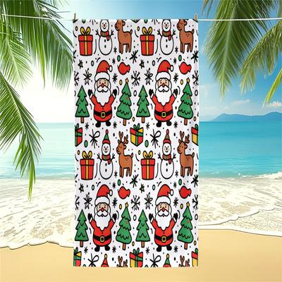 Christmas Santa Reindeer Beach Towel Pool Towel Camping Towel Bath Towel Blanket HD Print Holiday Bath Towel