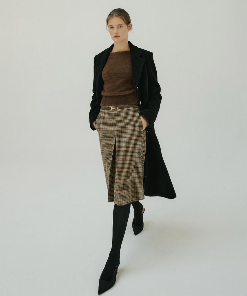 Otte French Check Wool Sk_Brown