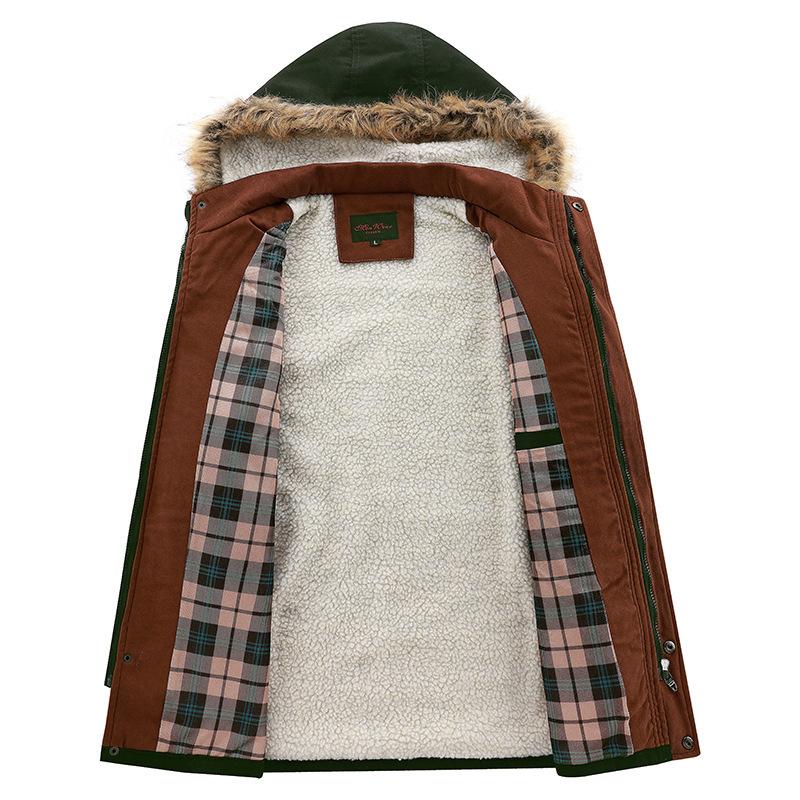Giacca Imbottita in Pile di Cotone Media e Lunga Casual Spessa Cappuccio Rimovibile Giacca da Uomo in Lana d'Agnello