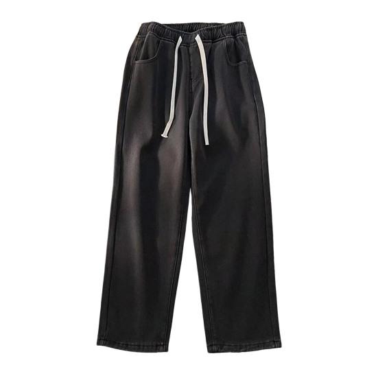 Jean d'hiver pour femme taille mi-haute élastique avec cordon de serrage réglable et poches, couleur unie, doublure en peluche épaisse, pantalon chaud
