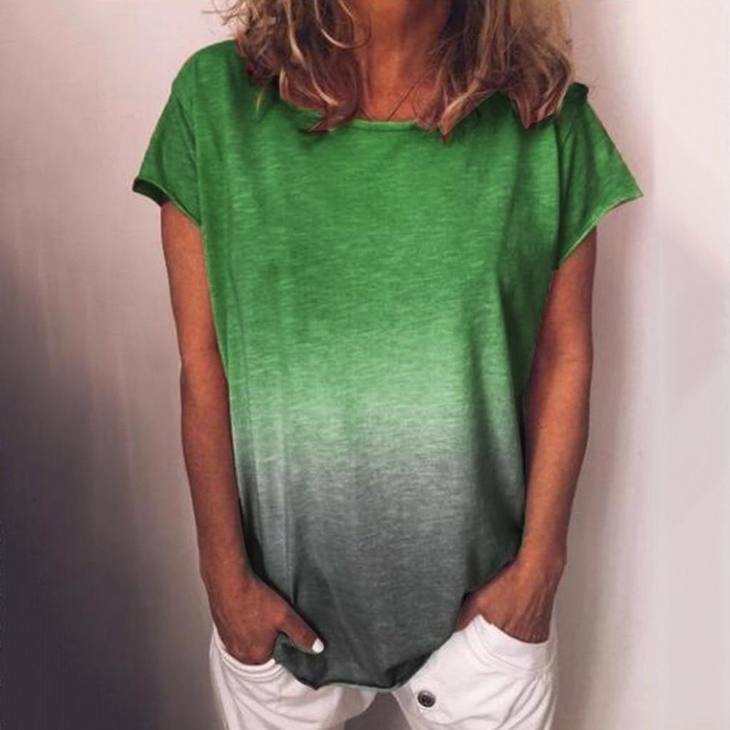 Women's Casual  Gradient Color Short Sleeved T-Shirt Tunic Blouse Tops
