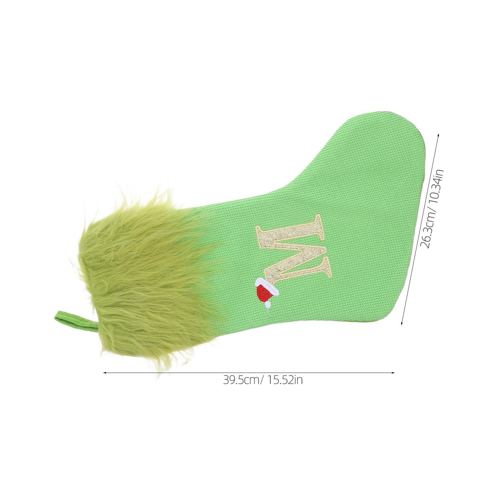 

Large Green Knitted Christmas Stocking Letter M Embroidered Xmas Hanging Loop Holiday Party Decor Candy Treat Bag