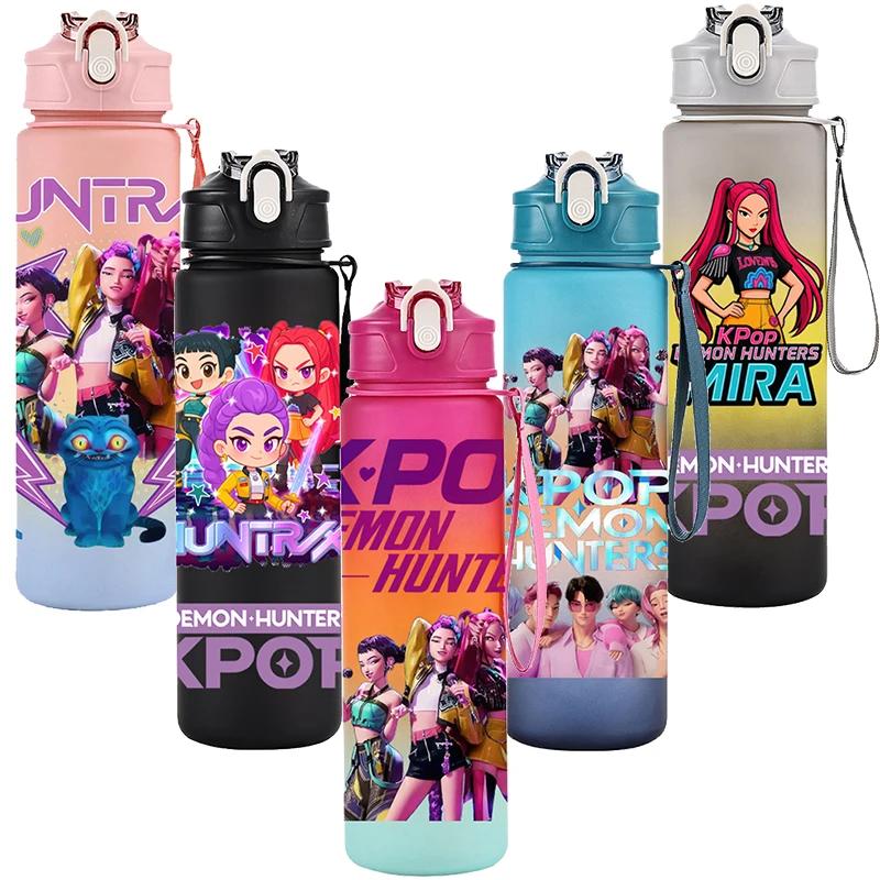 Anime K-Pop Demon Hunters Character Water Cup Large Capacity Outdoor Portable Rope Drinking Bottle Gift for Boys and Girls
