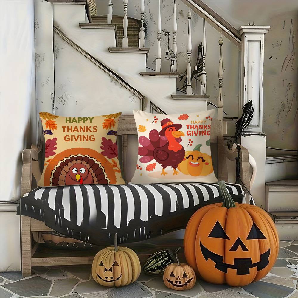 Thankful Festival Turkey Pillow Case Holiday Horror Atmosphere Short Plush Double-sided Printing Home Cushion Cover