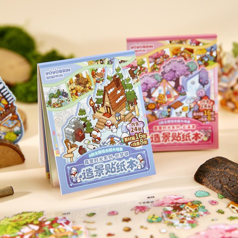 8in1 Kawaii 3D Cartoon House Miniature Scene Stickers Book Fun DIY Stacked Scrapbook Stickers Children's Festival Gifts