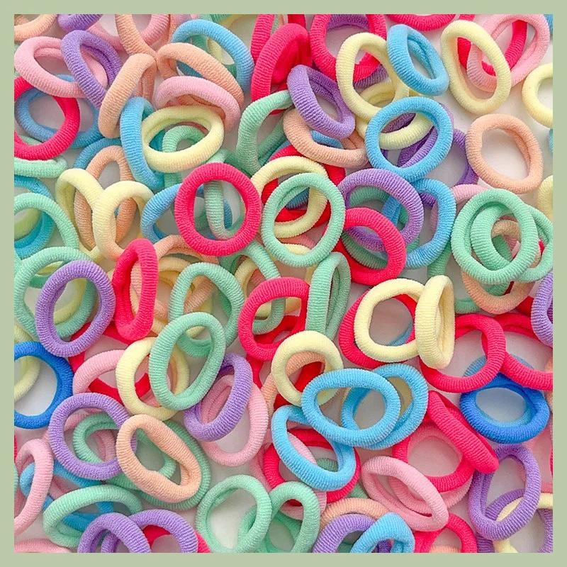 NEW 100/300PCS Colorful Basic Nylon Ealstic Hair Ties for Girls Ponytail Hold Scrunchie Rubber Band Kids Basic Hair Accessories