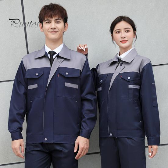 Workwear Suit for Men Women Wear-resistant Worker Clothing Lapel Collar Zipper Long Sleeve Top Pants Work Uniform Set for Repairman Workmen