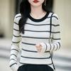 2026 Autumn Women's Striped Slim-Fit Wool Knit Pullover, Round Neck Korean Style
