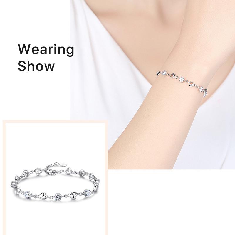 Fashion Crystal Silver Plated Heart Bracelet Zircon Diamond Adjustable Bracelet Jewelry Gift for Women