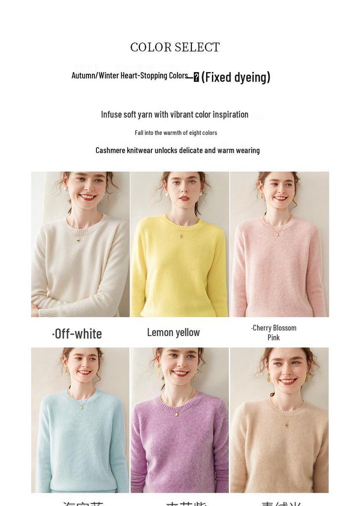 Women's 100% Pure Cashmere Round Neck Sweater - Versatile Style for Autumn and Winter