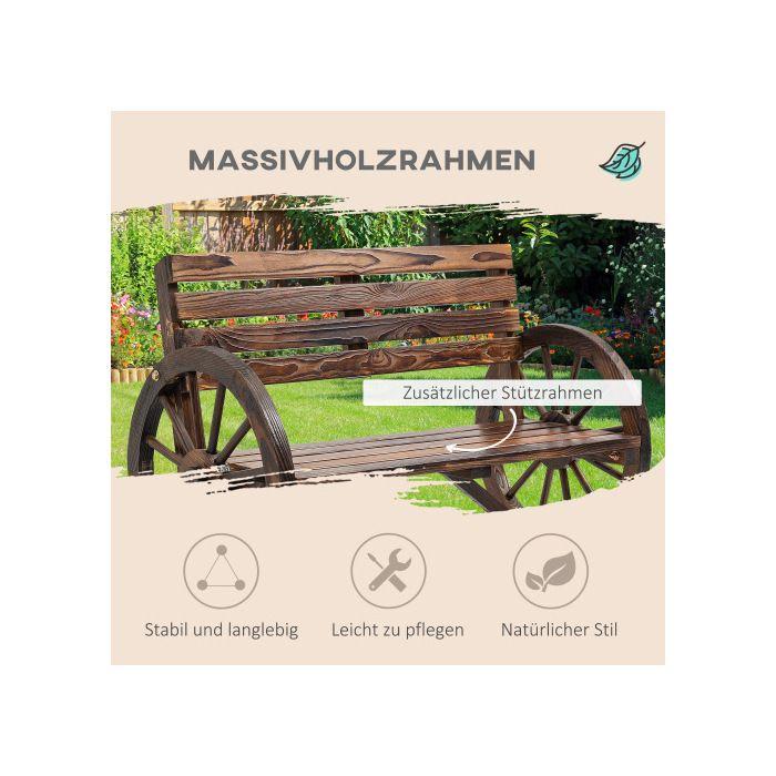 Holzbank - 2 Plätze - Armlehnen - Rollen - Rustikaler Stil