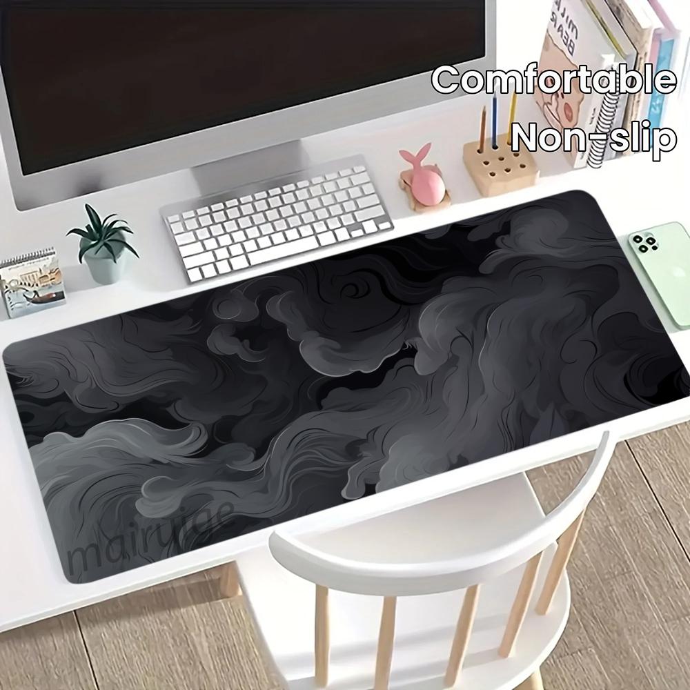 Gray Smoke Art Mouse Pad Large Computer Office Game Table Mat XXL Rubber Non-slip Stitched Edge Keyboard Mats Washable Desk Pads