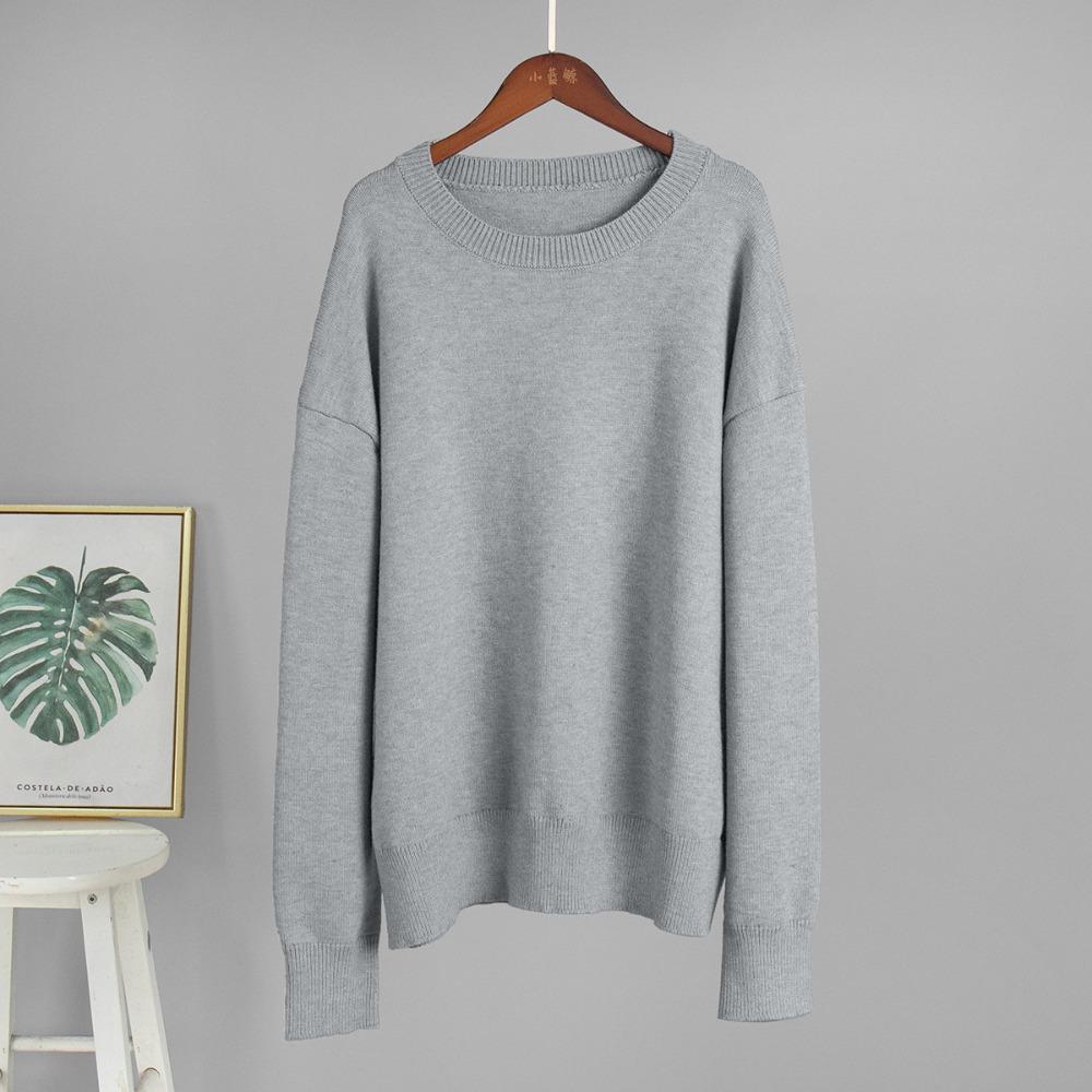Women's Crew Neck Long Sleeve Knit Sweater Loose Fit Minimalist Casual Solid Pullover Jumper