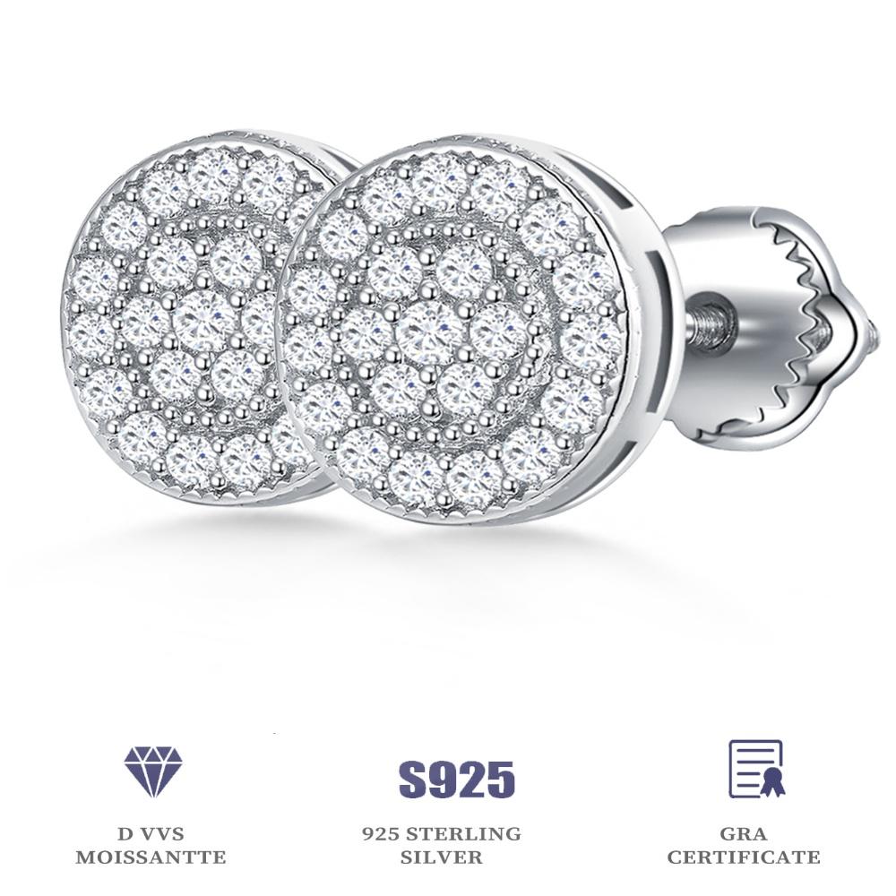 925 Silber Moissanit Hochzeitsohrringe für Bräute Runde 925 Sterling Silber Damen Moissanit Ohrstecker