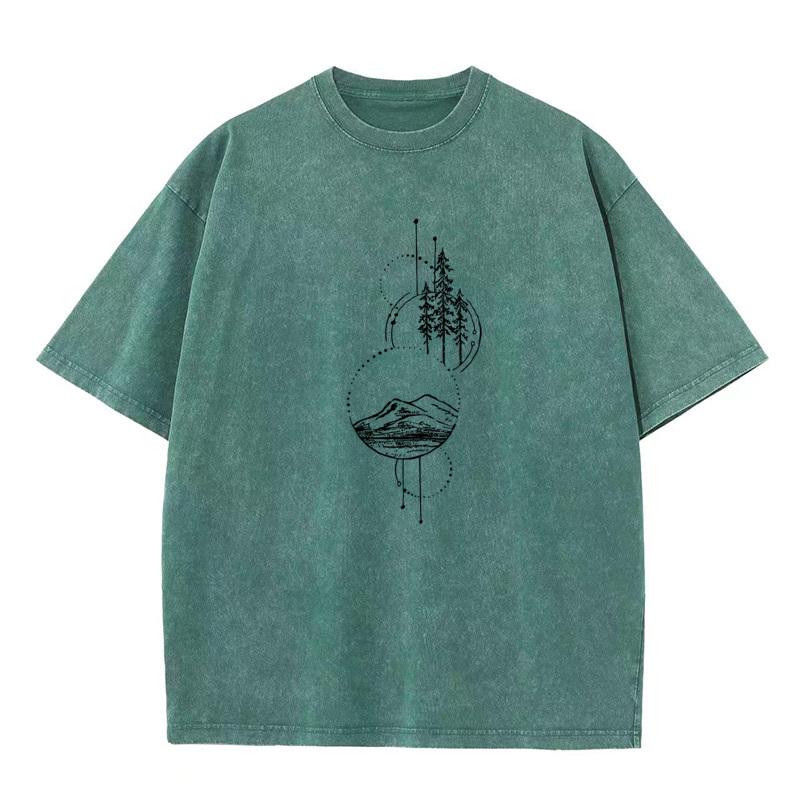 Geometric Abstract Mountain Round Neck Washed Tshirts Christmas Family Tops Tees Family Cotton Washed Tops Tees Mens