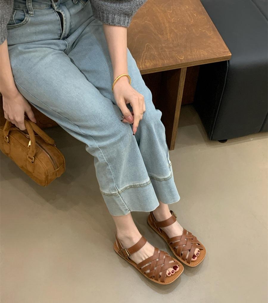 2025 Smart Leather Sandals Black Grey Brown Lemon Yellow 35-40