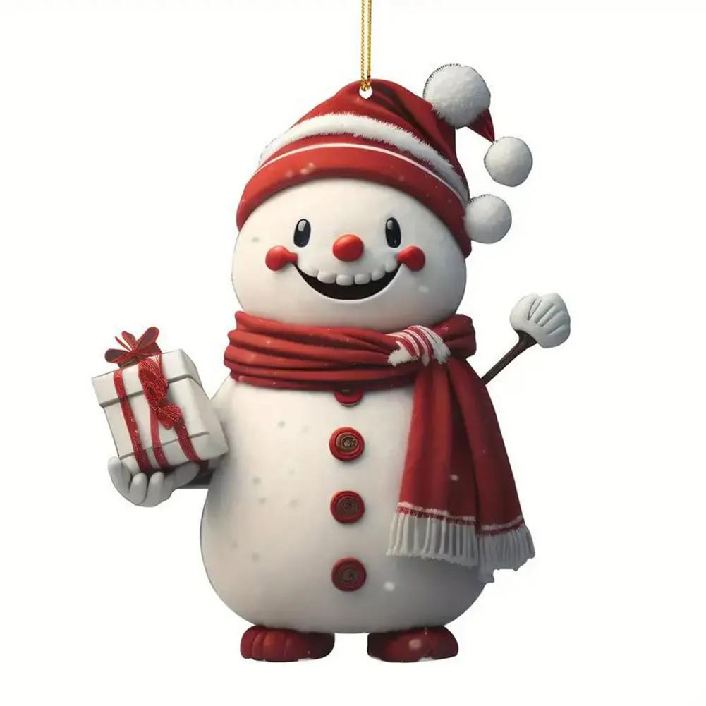 Snowman Christmas Tree Pendant Cartoon Snowman Pendants with Lanyard Mini Christmas Decor Decorative for Window Fireplace