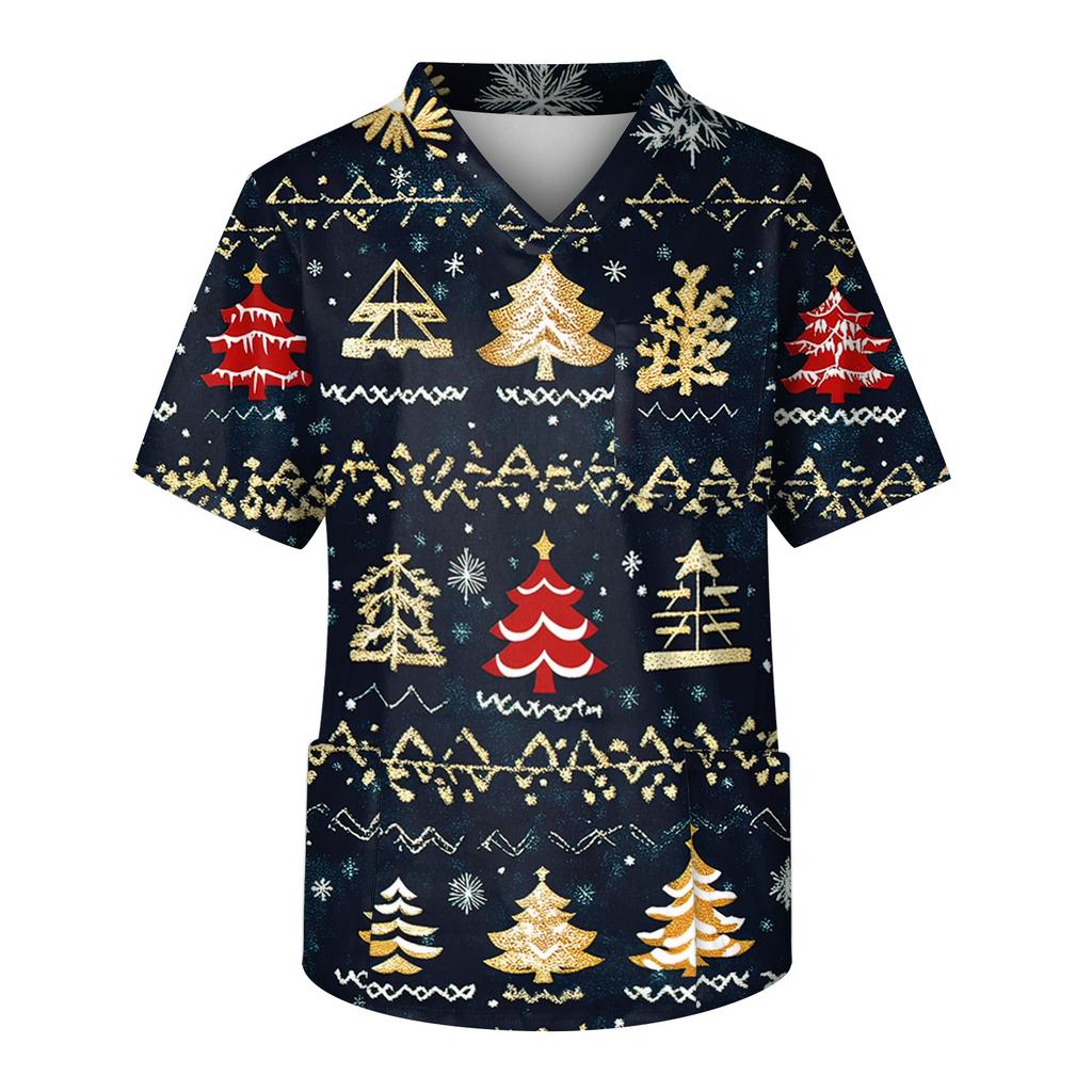 Herren Kurzarm V-Ausschnitt Druck Brusttasche Pflegeoberteil