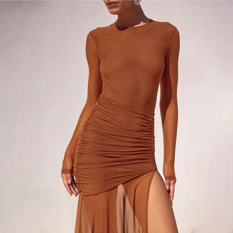 Womens Sexy Backless Mesh Maxi Dress Strapless Slim Fit Party Gown