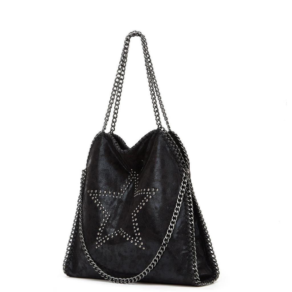 European and American Retro Five pointed Star Rivet Chain Women's Bag Fashionable Ladies Large Capacity Single Shoulder Oblique Straddle Hand