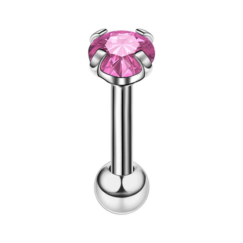 Stainless Steel Cubic Zirconia Stud Earrings - Round Four-Claw Cartilage Piercing Jewelry