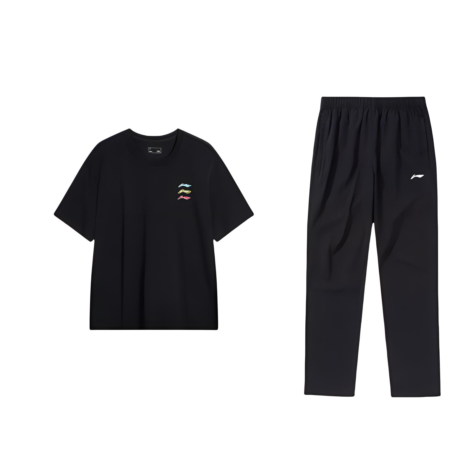 Li Ning Casual Sportswear Men s Crew Neck Moderate AHSU709-1+AYKT413-1 S