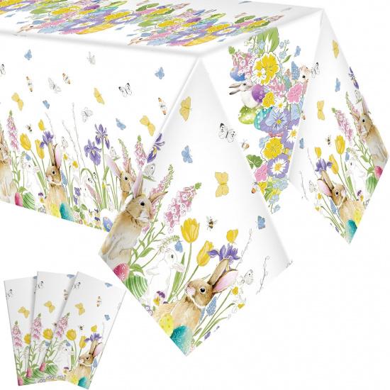 VitalCozy 3 Pcs Easter Tablecloth 54 x 108 Inch Spring Easter Table Cover Disposable Plastic Tablecloths Rectangle Table Cloth for Indoor Outdoor